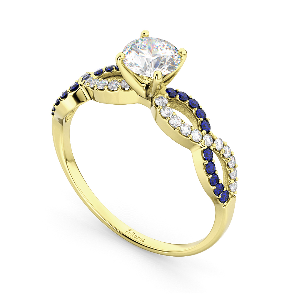 Infinity Diamond & Blue Sapphire Engagement Ring 14K Yellow Gold 0.21ct