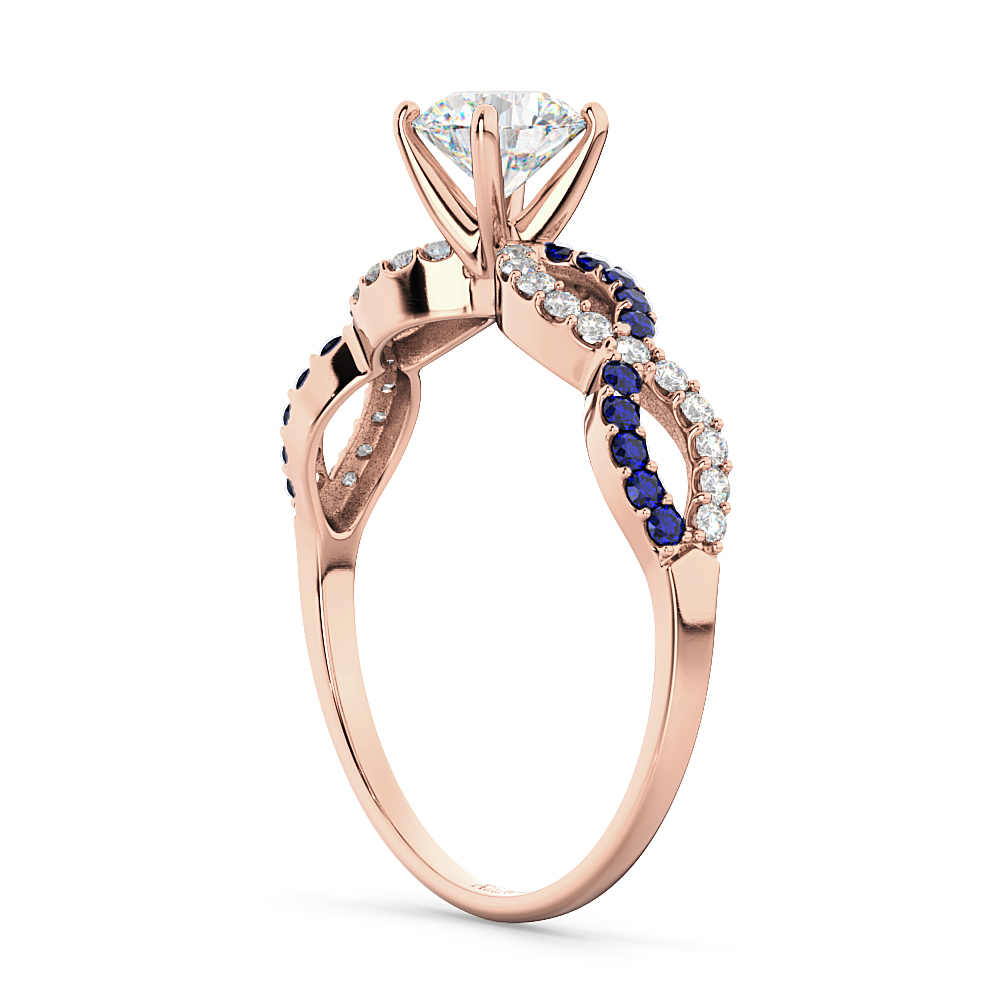 Infinity Diamond & Blue Sapphire Engagement Ring 18k Rose Gold 0.21ct