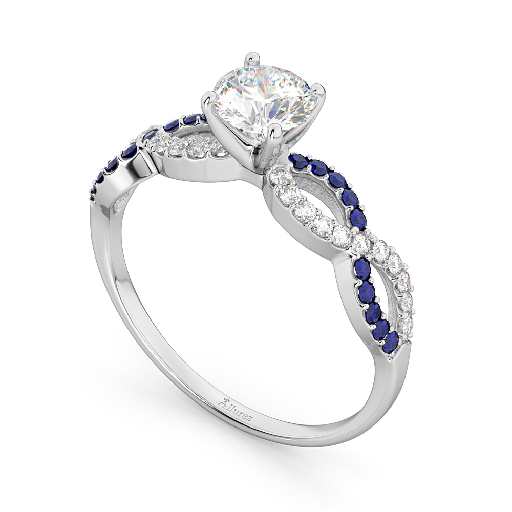 Infinity Diamond & Blue Sapphire Engagement Ring Platinum 0.21ct