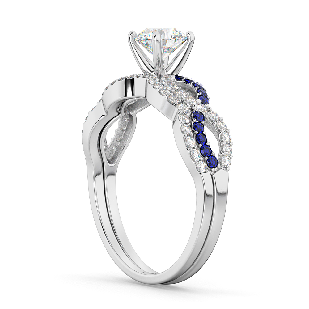 Infinity Diamond & Blue Sapphire Bridal Set 14K White Gold 0.34ct