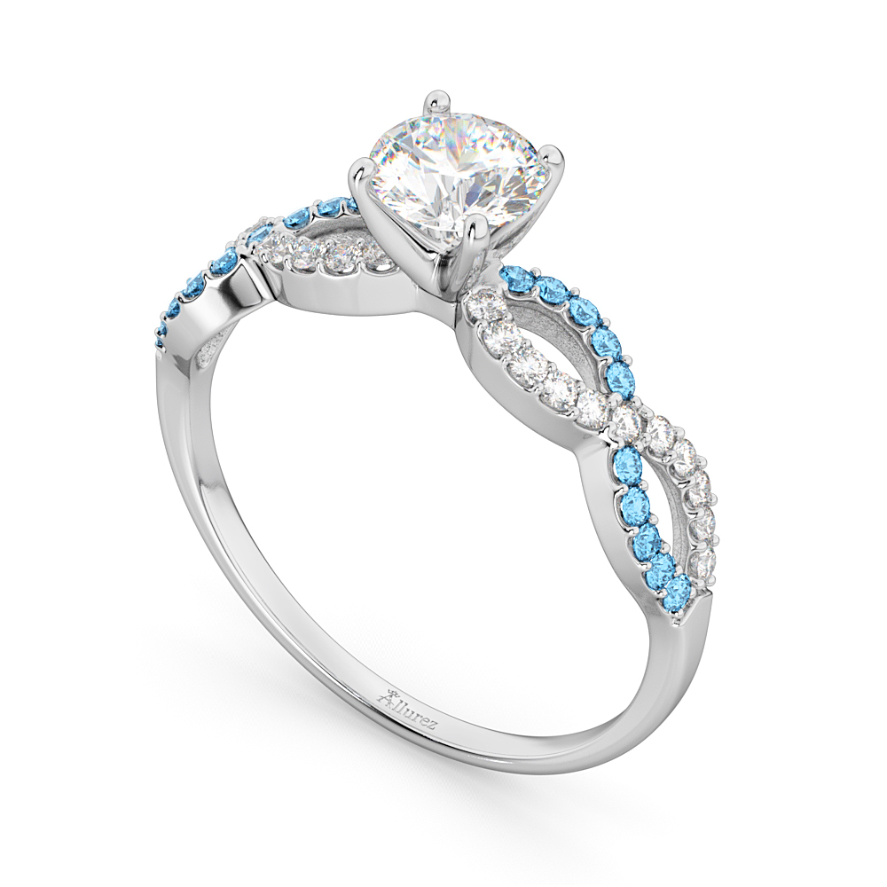 Infinity Diamond & Blue Topaz Gemstone Engagement Ring Palladium 0.21ct