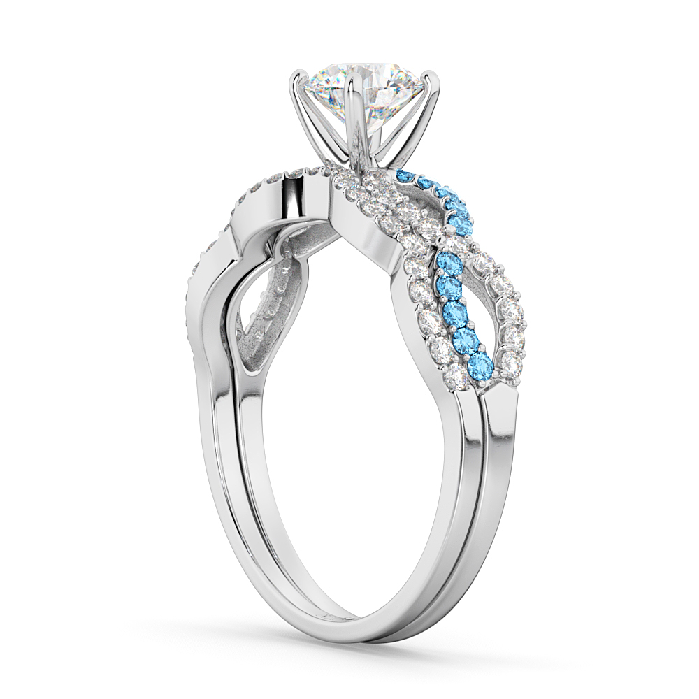 Infinity Diamond & Blue Topaz Engagement Ring Set 18k White Gold 0.34ct