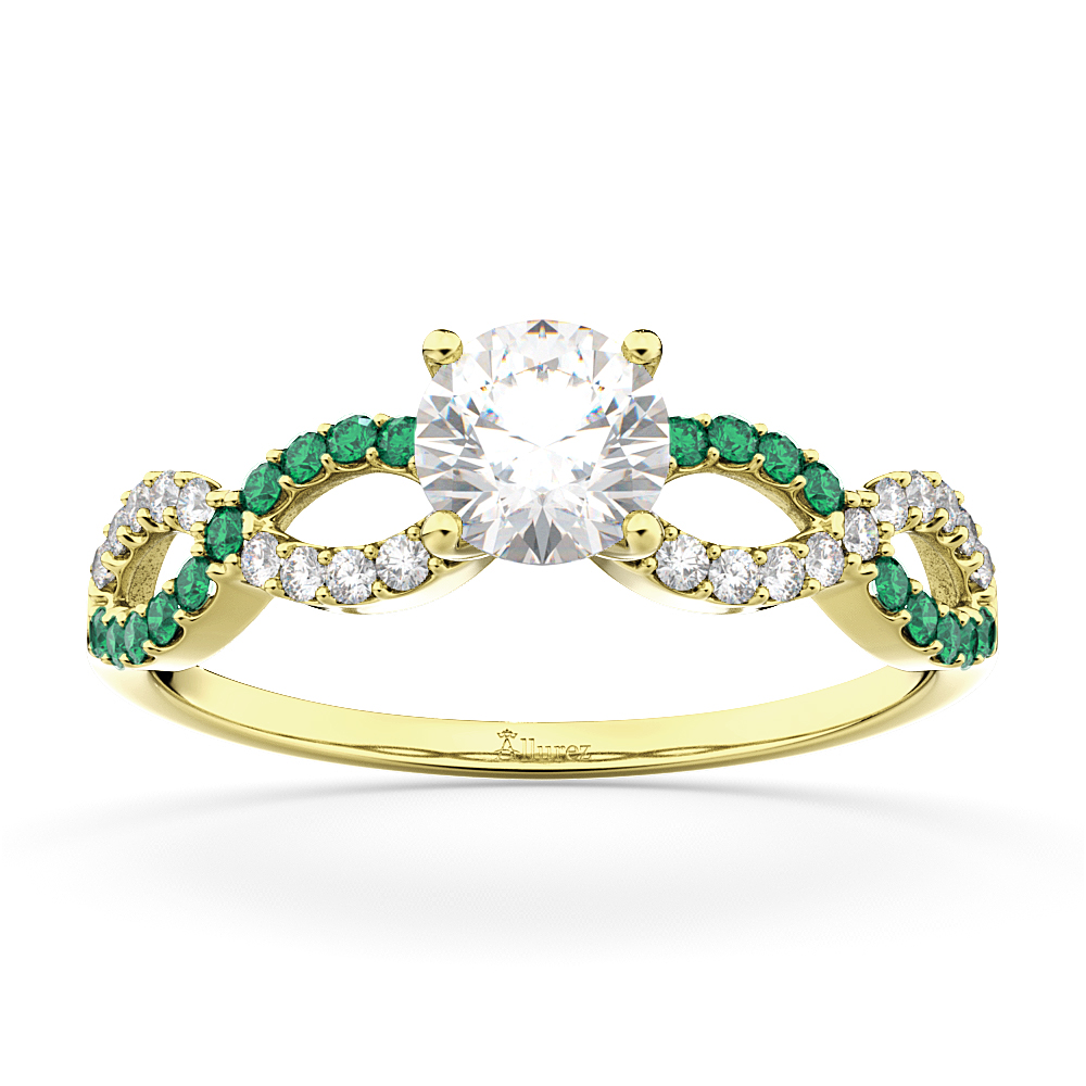 Infinity Diamond & Emerald Engagement Ring in 14k Yellow Gold (0.21ct)