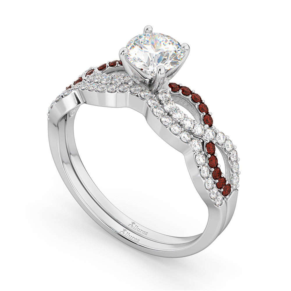 Infinity Diamond & Garnet Engagement Bridal Set in Platinum (0.34ct)