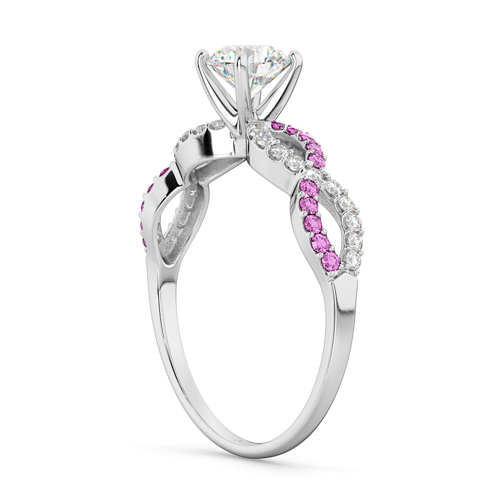 Infinity Diamond & Pink Sapphire Engagement Ring 14K White Gold 0.21ct