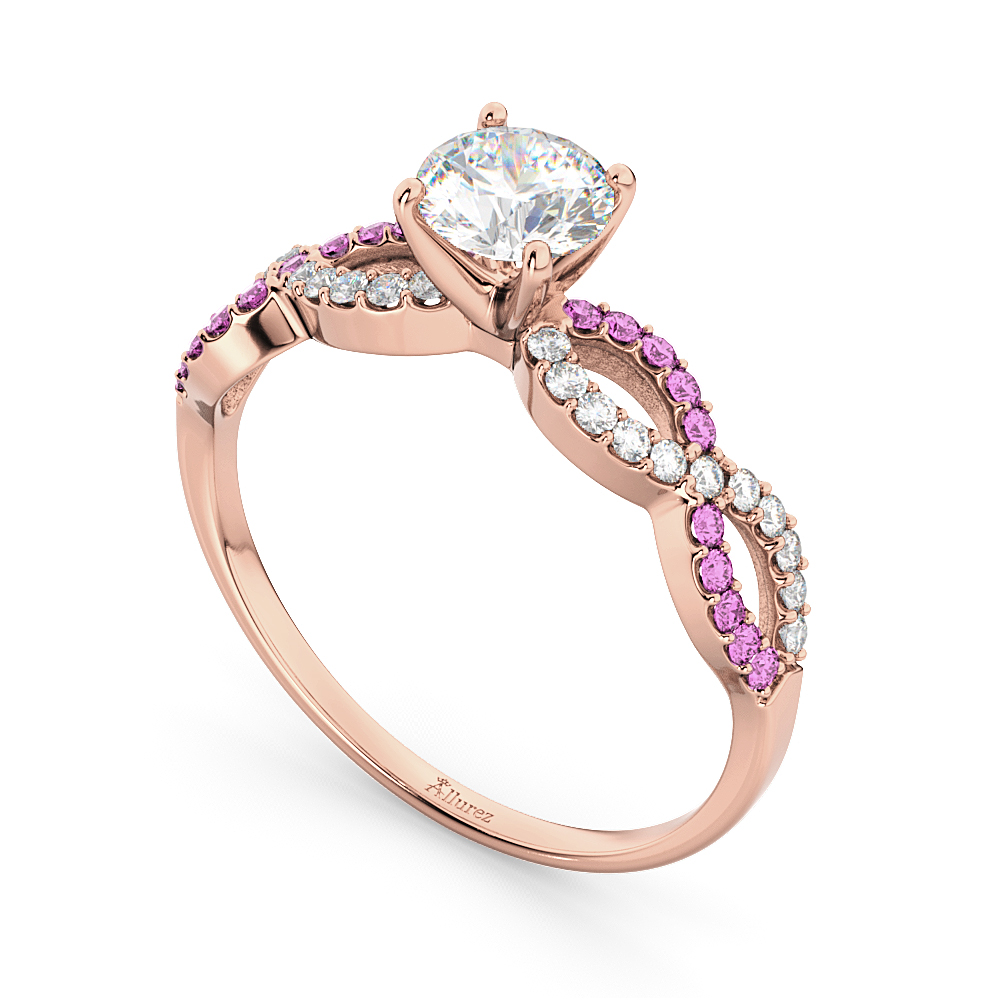 Infinity Diamond & Pink Sapphire Engagement Ring 18k Rose Gold 0.21ct