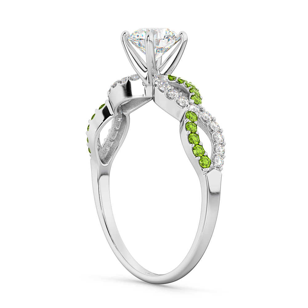 Infinity Diamond & Peridot Engagement Ring in 18k White Gold (0.21ct)