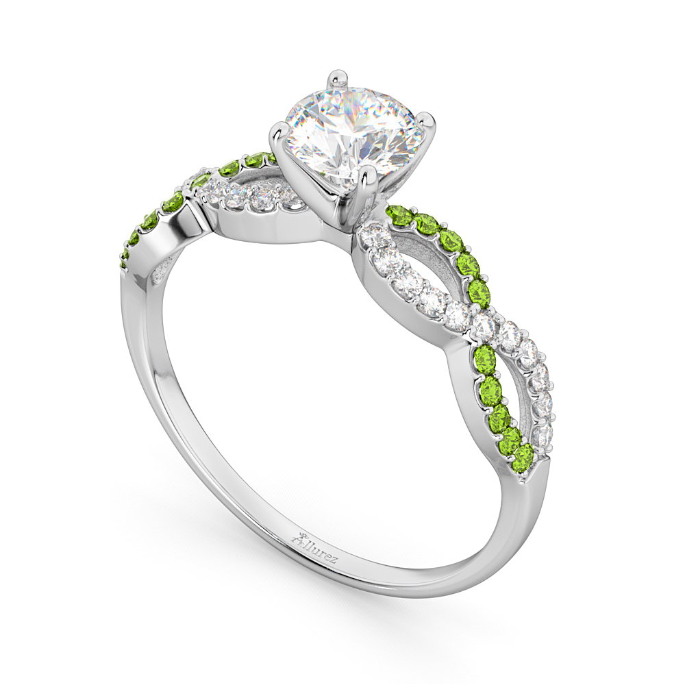 Infinity Diamond & Peridot Engagement Ring in 18k White Gold (0.21ct)