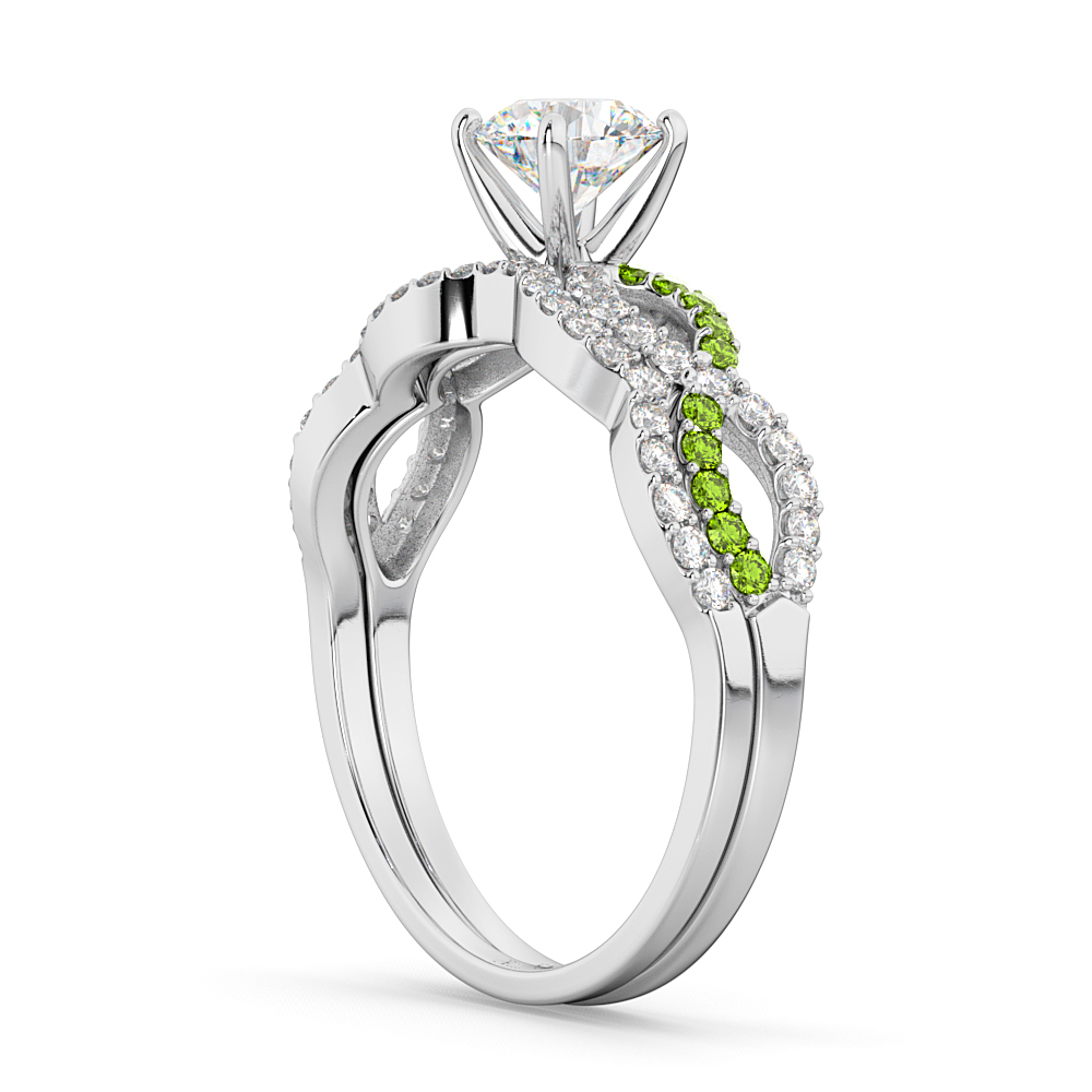 Infinity Diamond & Peridot Engagement Bridal Set Palladium (0.34ct)