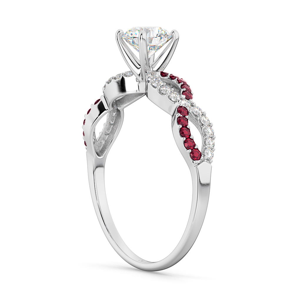 Infinity Diamond & Ruby Gemstone Engagement Ring 14K White Gold 0.21ct
