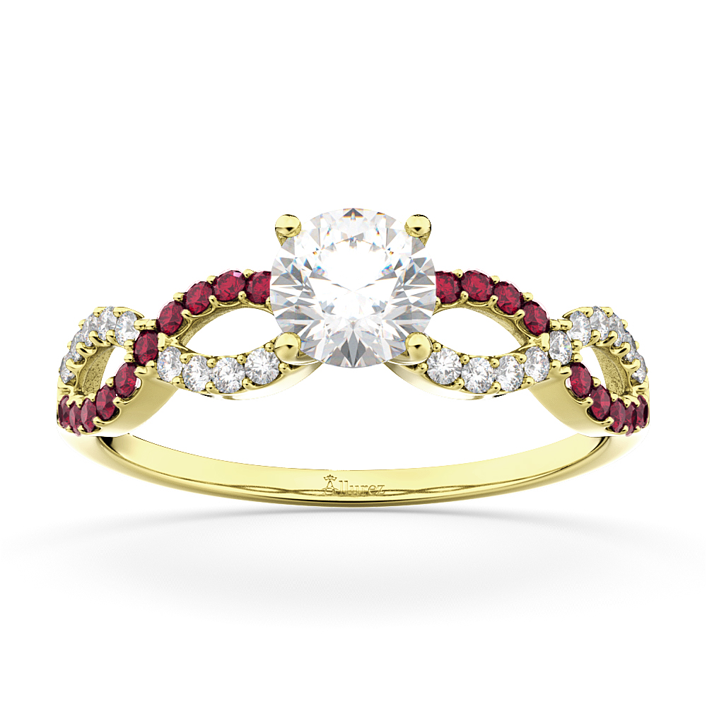 Infinity Diamond & Ruby Gemstone Engagement Ring 14K Yellow Gold 0.21ct