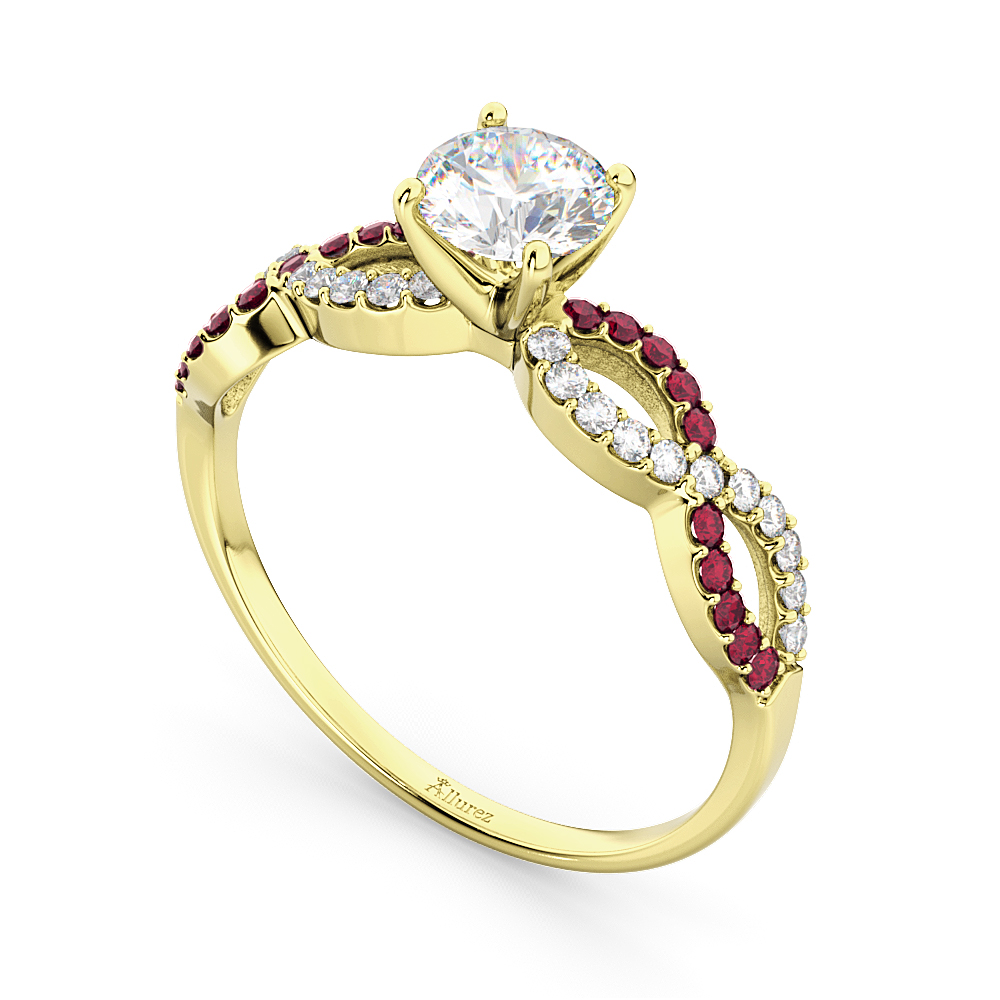Infinity Diamond & Ruby Gemstone Engagement Ring 14K Yellow Gold 0.21ct