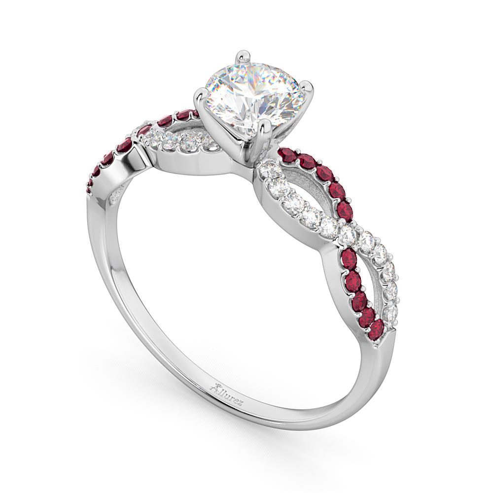 Infinity Diamond & Ruby Gemstone Engagement Ring 18K White Gold 0.21ct