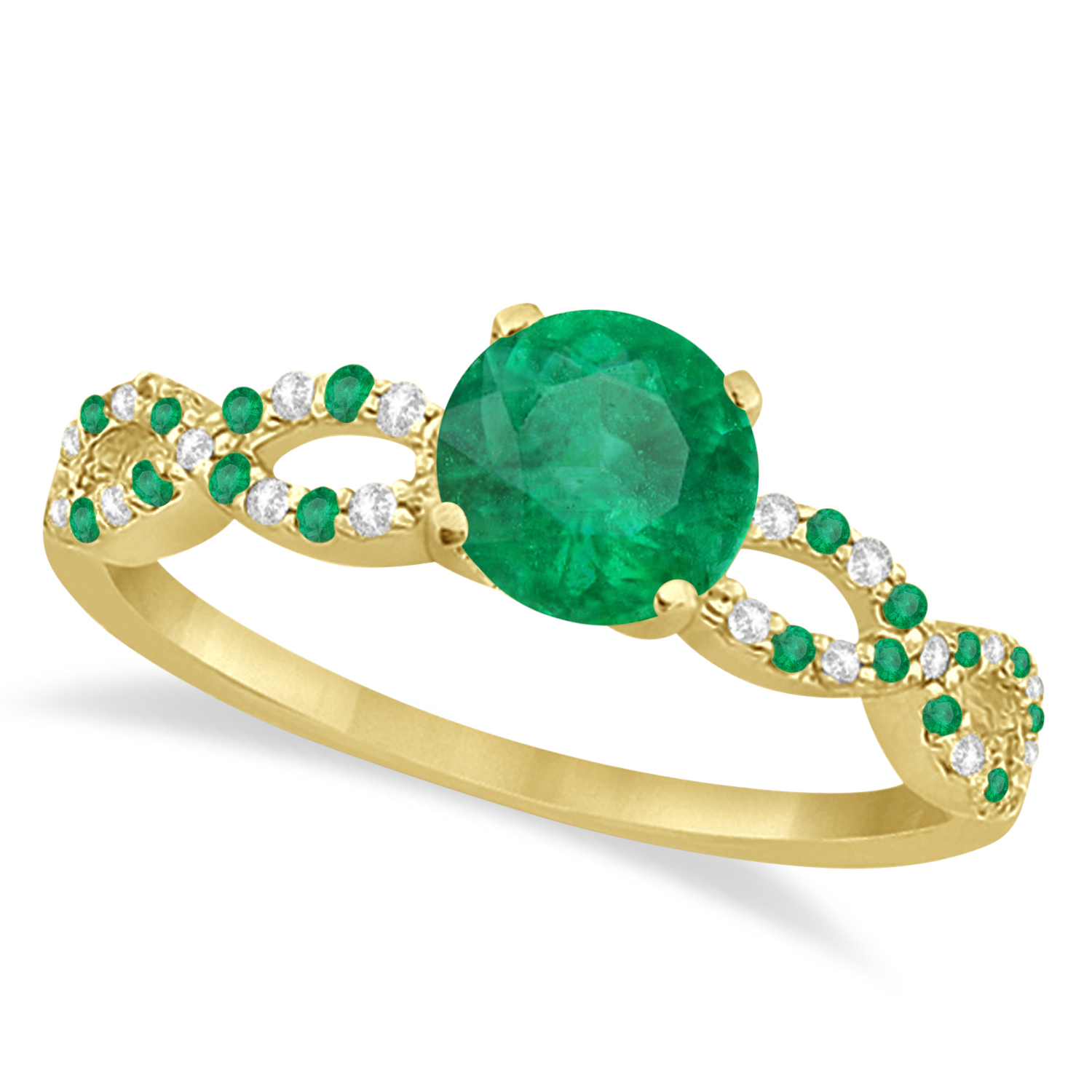 Diamond & Emerald Infinity Engagement Ring 18k Yellow Gold 2.10ct