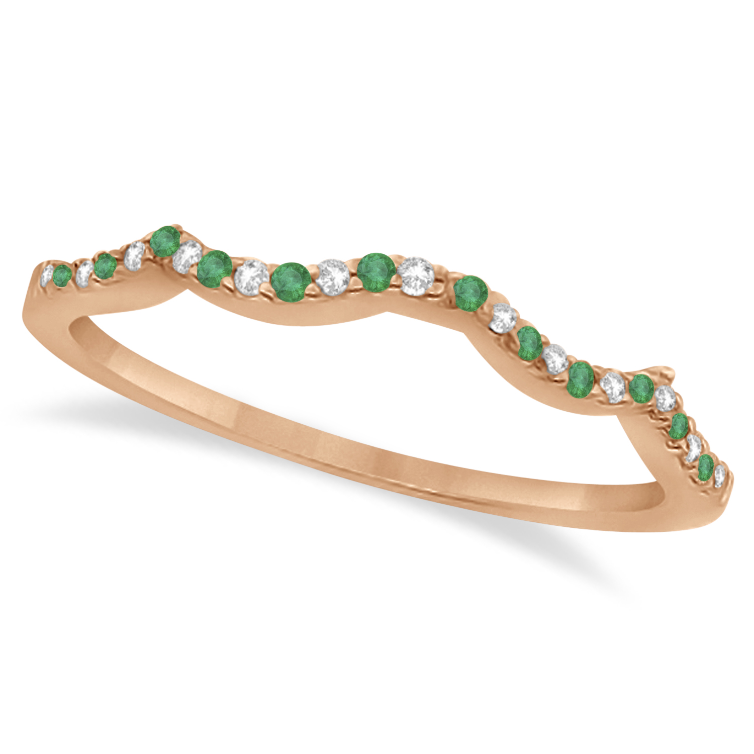 Emerald & Diamond Infinity Style Bridal Set 14k Rose Gold 1.25ct