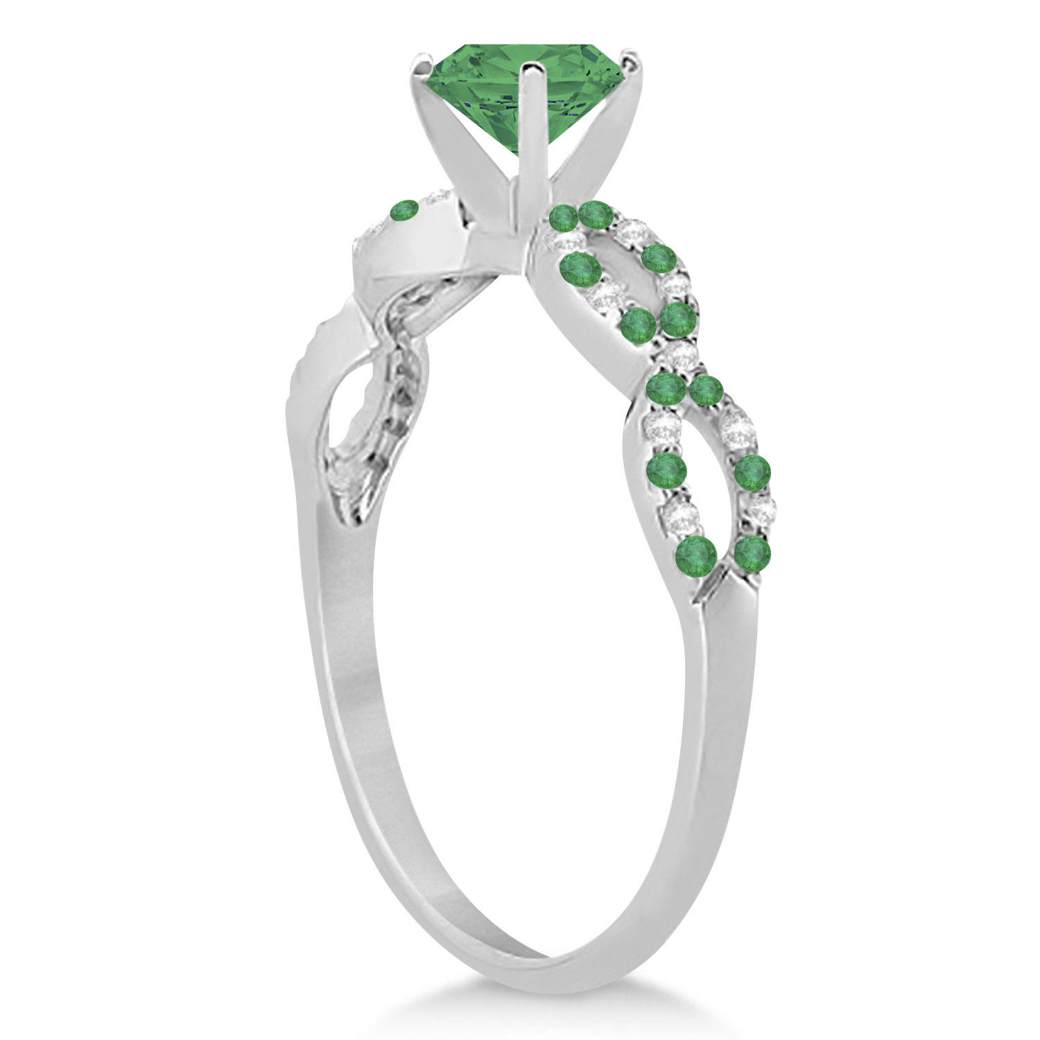 Emerald & Diamond Infinity Style Bridal Set 14k White Gold 1.25ct