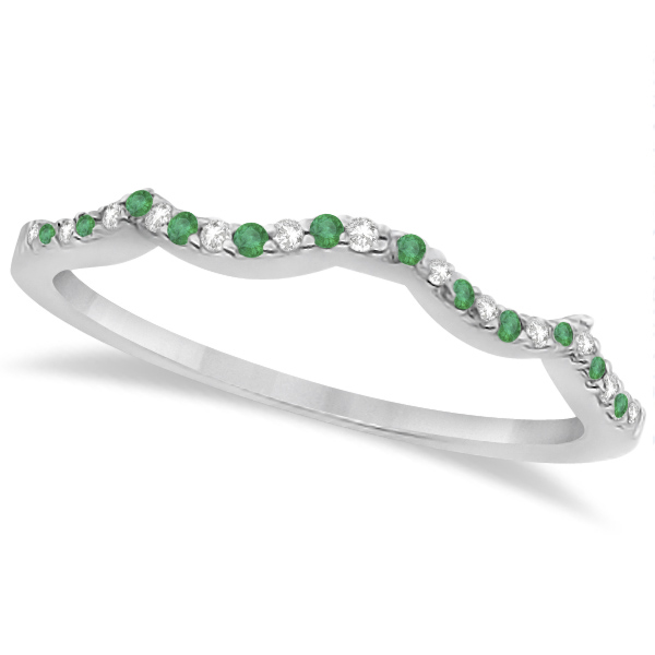 Emerald & Diamond Heart Infinity Style Bridal Set 14k W Gold 1.45ct