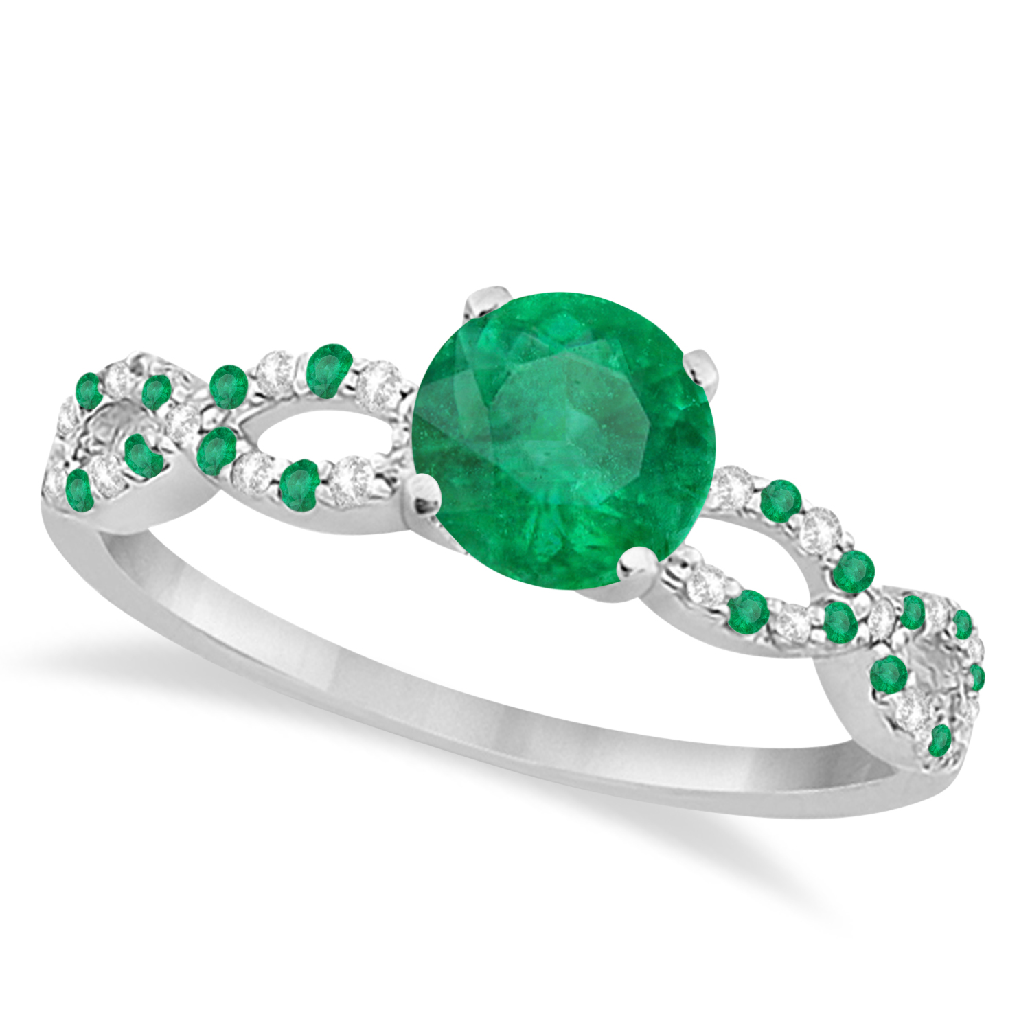 Infinity Style Emerald & Diamond Bridal Set 18k White Gold 0.85ct
