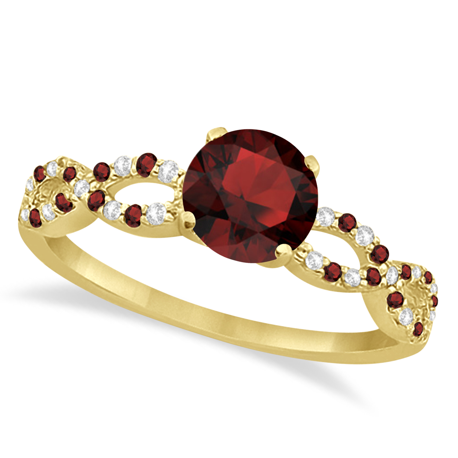 Diamond & Garnet Infinity Engagement Ring 14k Yellow Gold 2.00ct