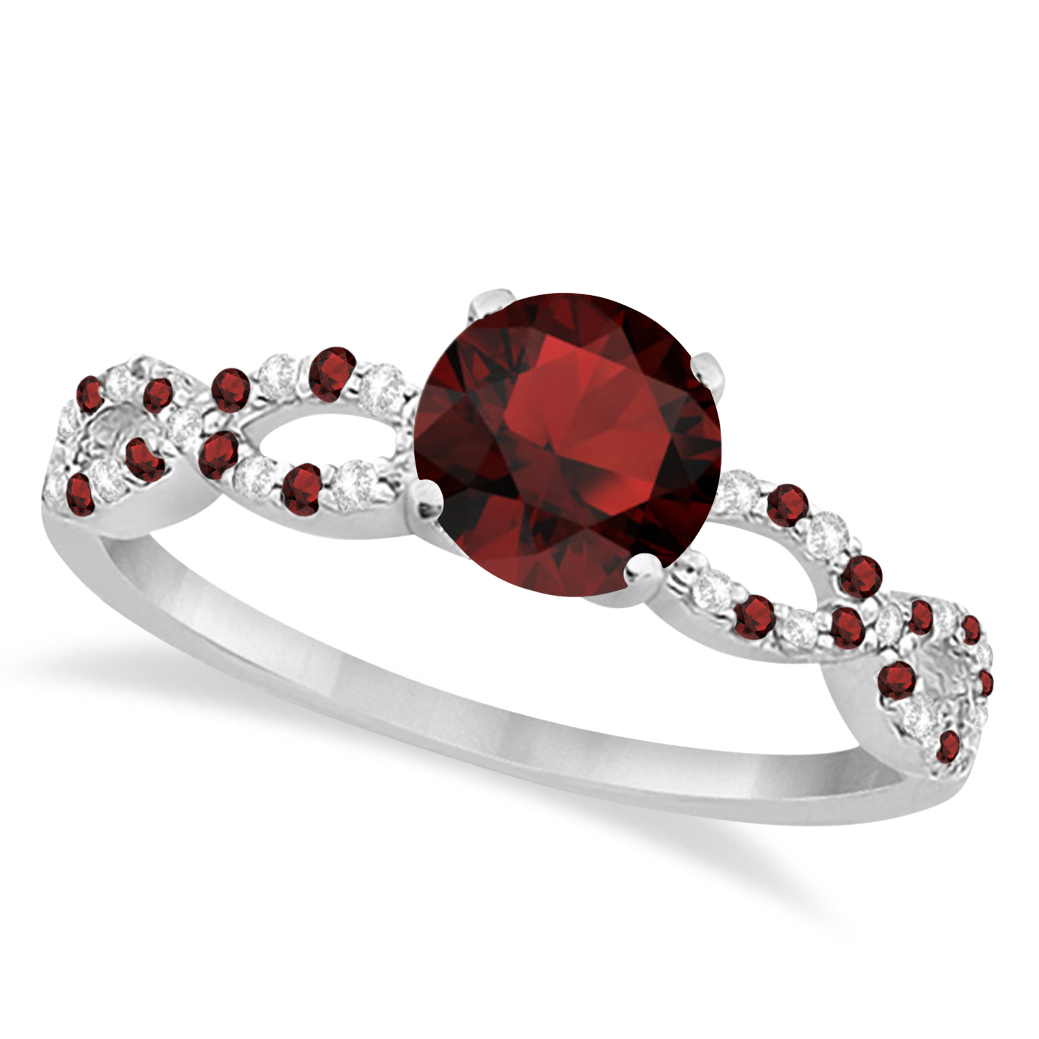 Infinity Style Garnet & Diamond Bridal Set 18k White Gold 1.29ct