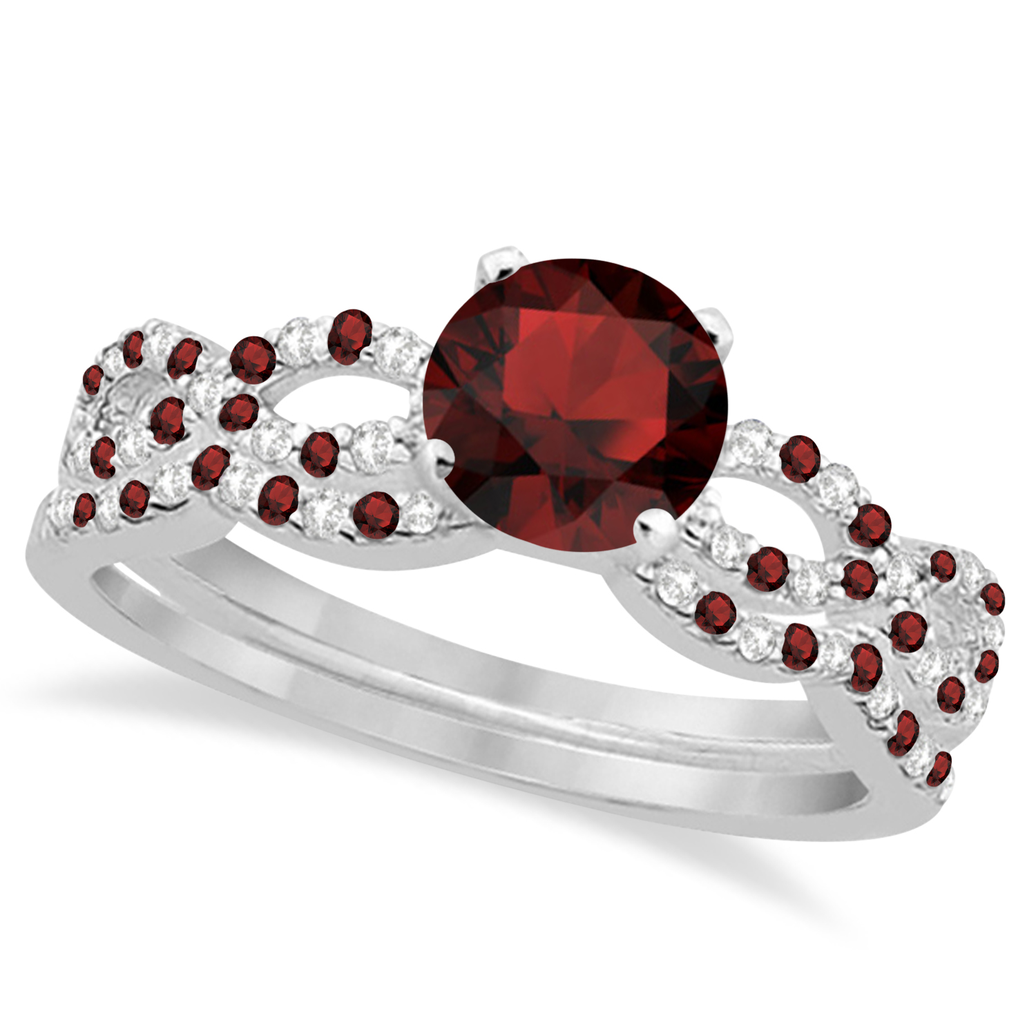 Garnet & Diamond Infinity Style Bridal Set 18k White Gold 1.69ct