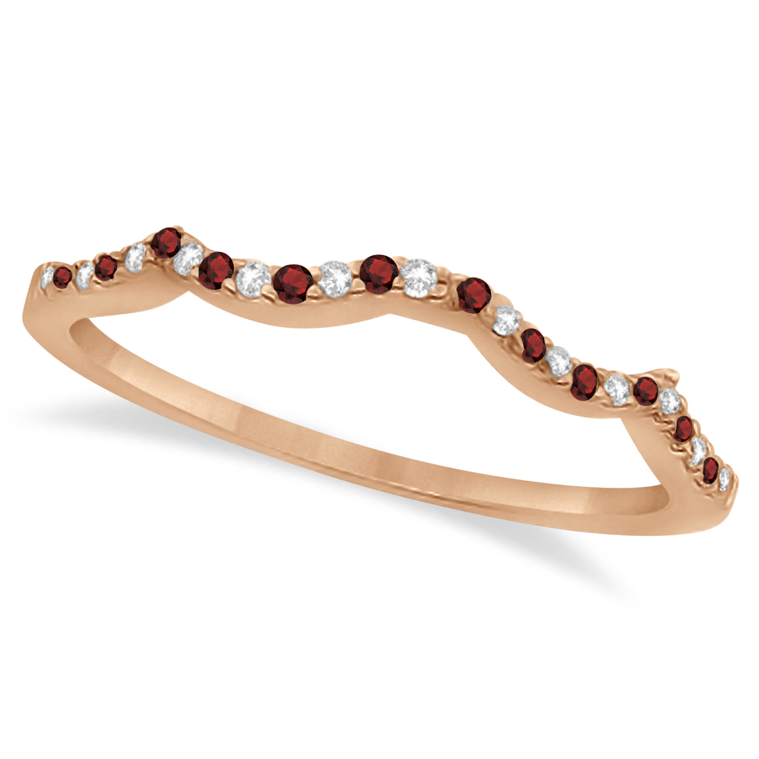 Diamond & Garnet Contour Wedding Band 14K Rose Gold 0.24ct