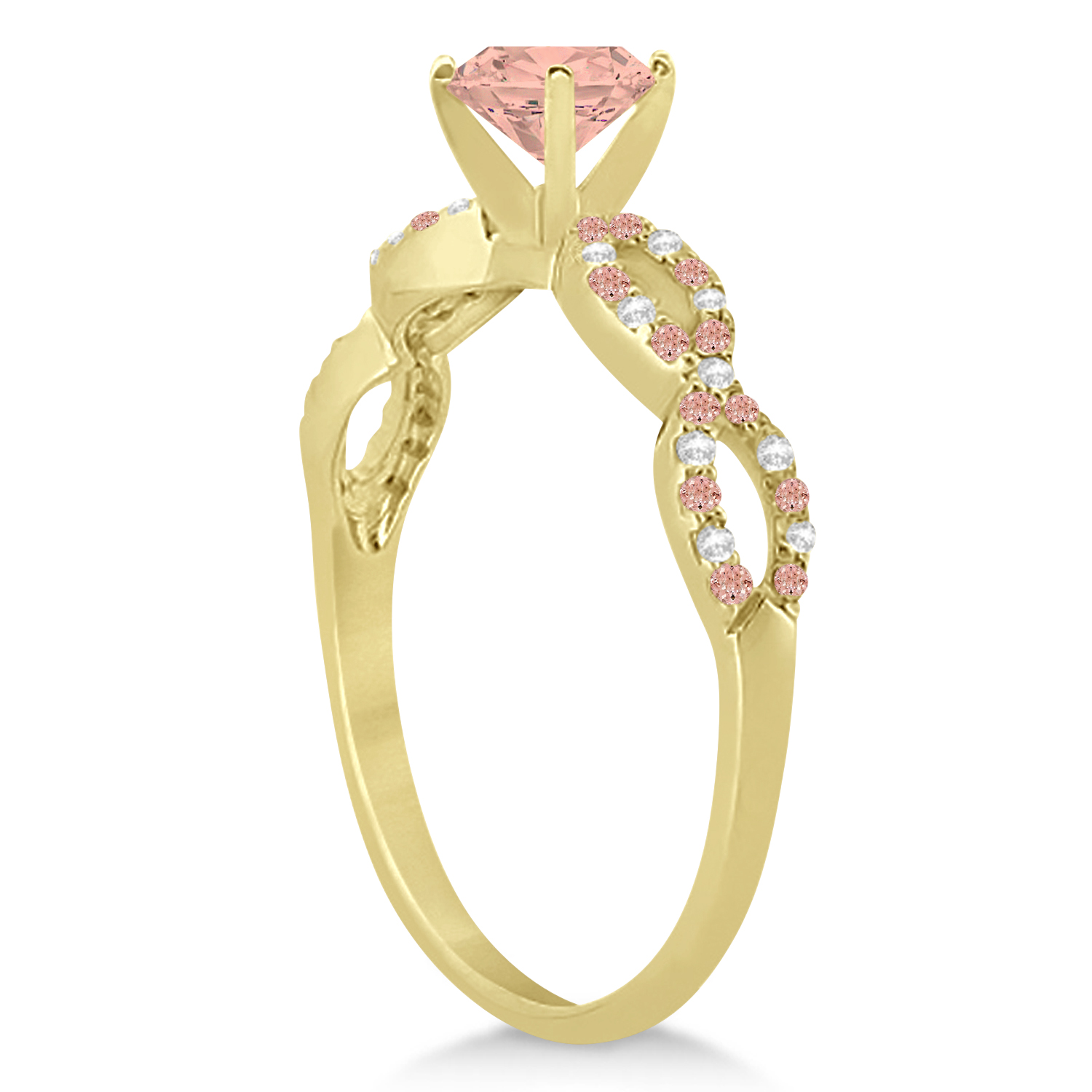 Diamond & Morganite Infinity Engagement Ring 14K Yellow Gold 1.45ct