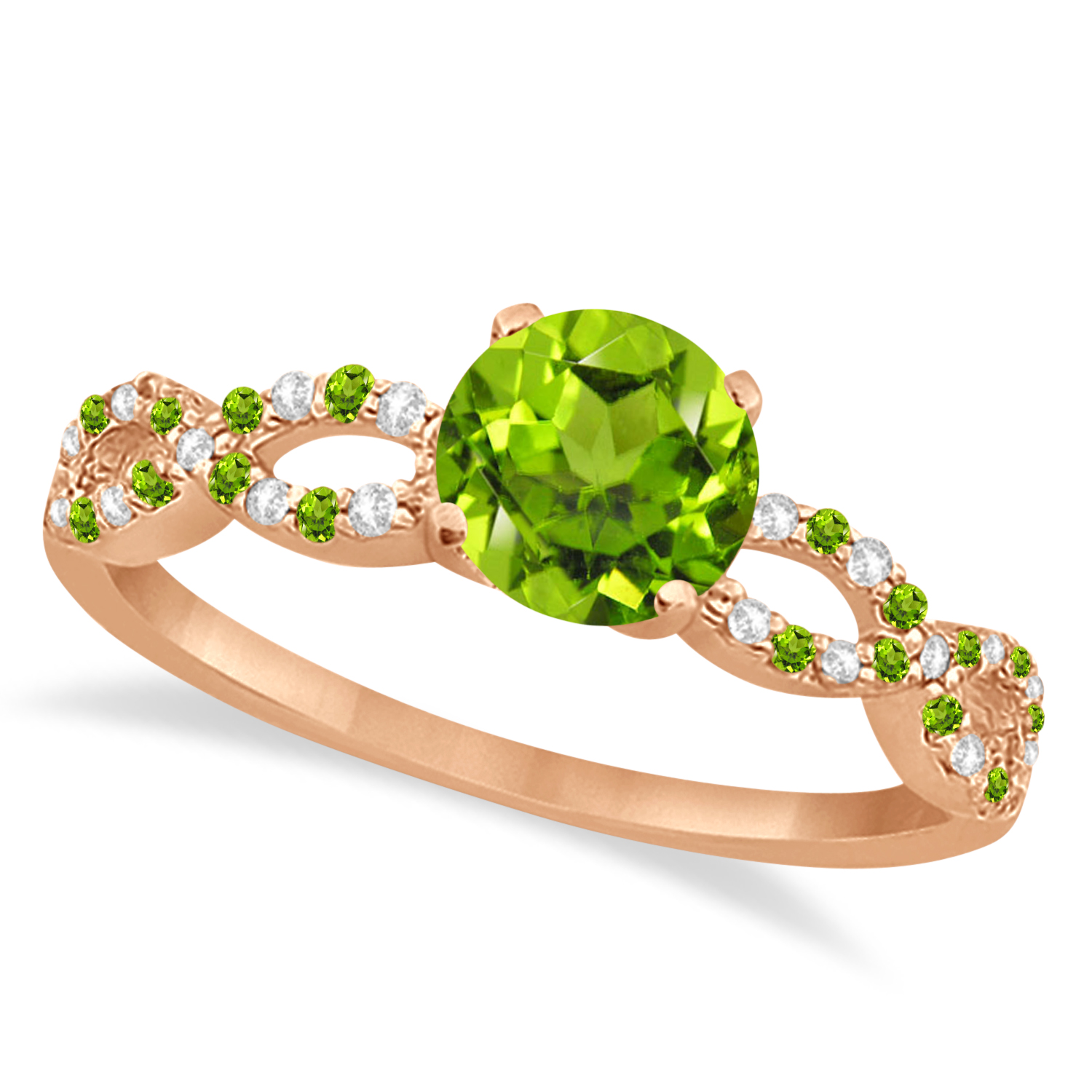 Diamond & Peridot Infinity Engagement Ring 14K Rose Gold 1.11ct