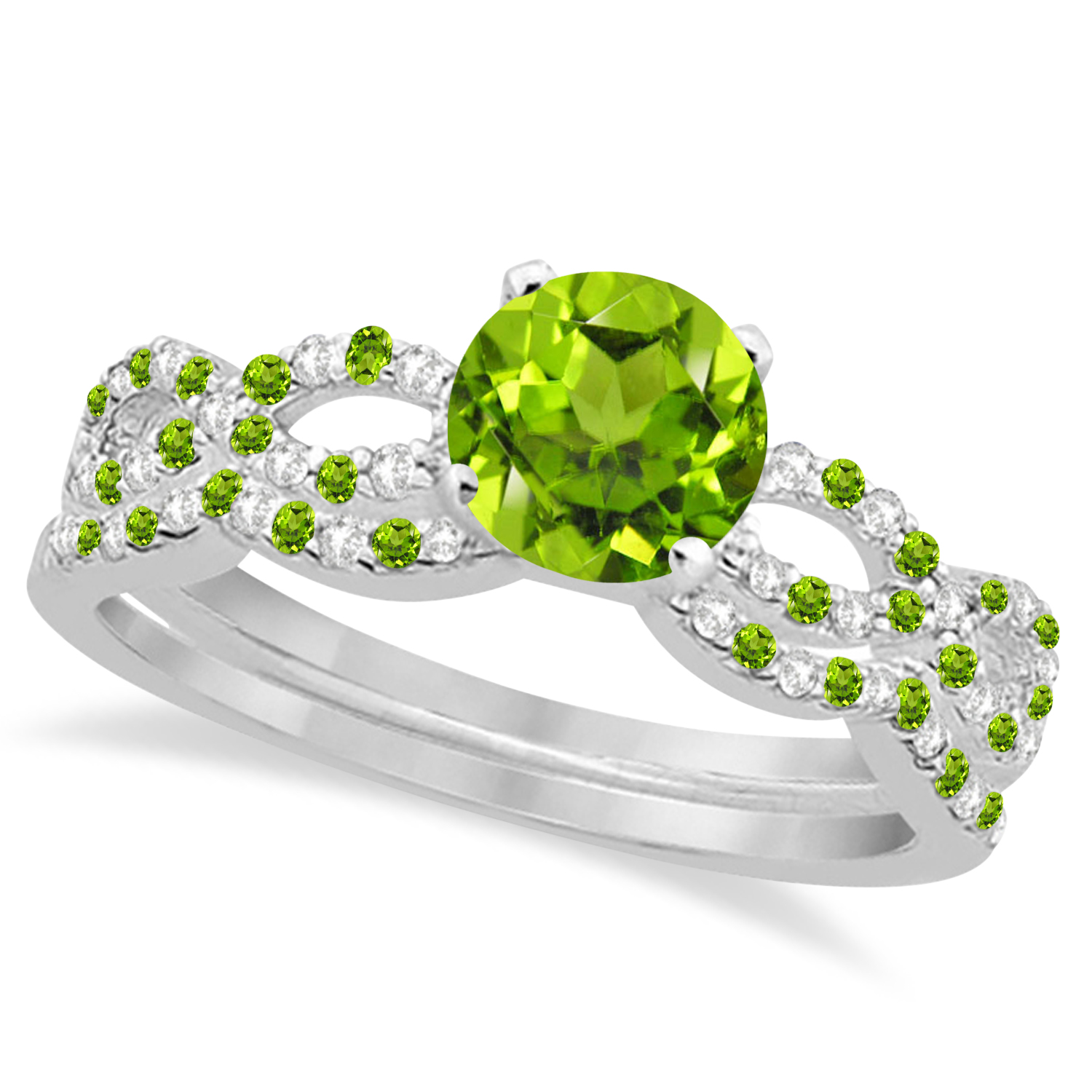 Peridot & Diamond Infinity Style Bridal Set Palladium 1.25ct