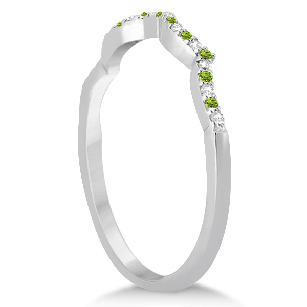 Diamond & Peridot Contour Wedding Band 14K White Gold 0.24ct