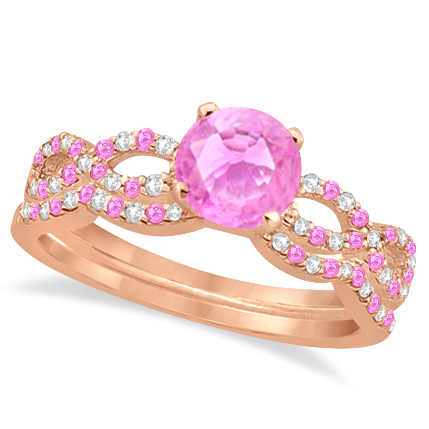 Pink Sapphire & Diamond Infinity Style Bridal Set 18k Rose Gold 1.69ct