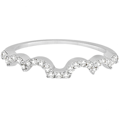 Heart Shape Contoured Diamond Wedding Ring 18k White Gold (0.20ct)