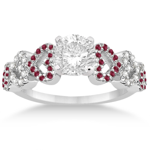 Ruby & Diamond Heart Engagement Ring Bridal Set 14k White Gold 0.50ct