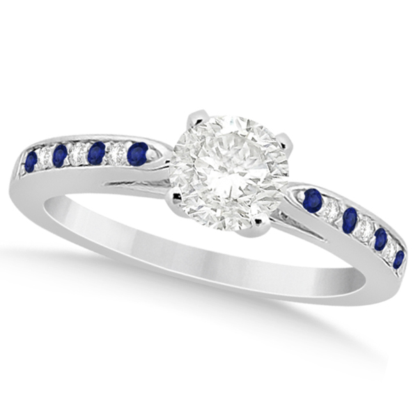 Cathedral Blue Sapphire Diamond Engagement Ring Palladium 0.26ct