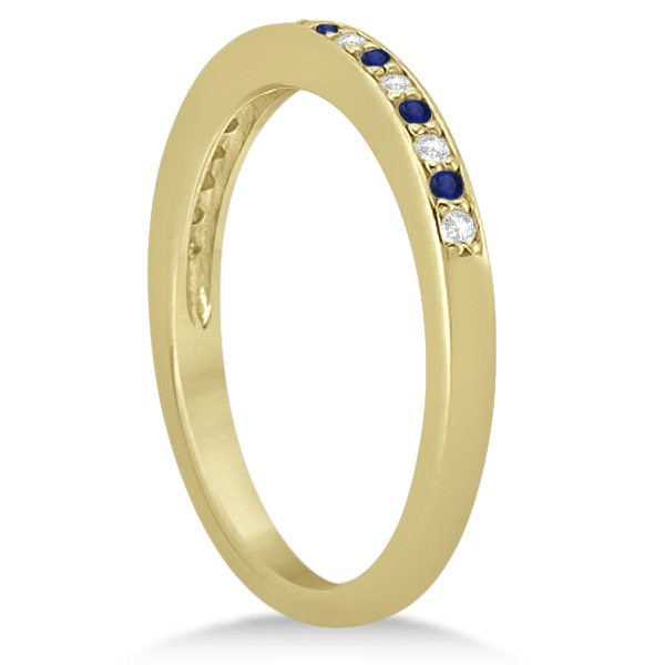Cathedral Blue Sapphire & Diamond Wedding Band 14k Yellow Gold 0.29ct