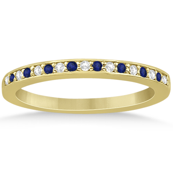 Cathedral Blue Sapphire & Diamond Wedding Band 14k Yellow Gold 0.29ct