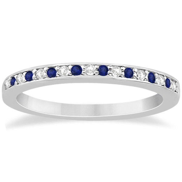 Cathedral Blue Sapphire & Diamond Wedding Band 18k White Gold 0.29ct