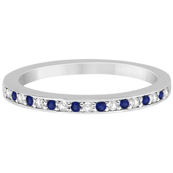 Cathedral Blue Sapphire & Diamond Wedding Band 18k White Gold 0.29ct