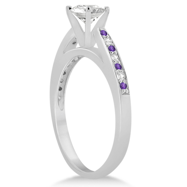 Amethyst & Diamond Engagement Ring Set 14k White Gold (0.55ct)