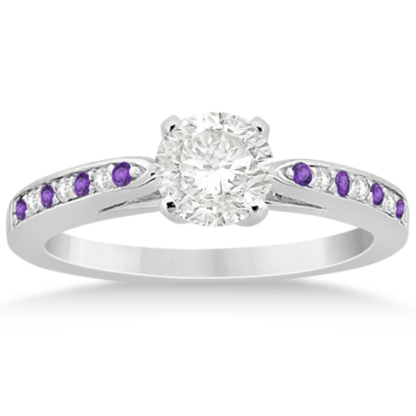 Amethyst & Diamond Engagement Ring Set 14k White Gold (0.55ct)