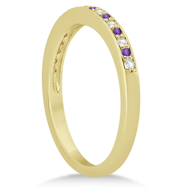 Amethyst & Diamond Wedding Band 18k Yellow Gold 0.29ct