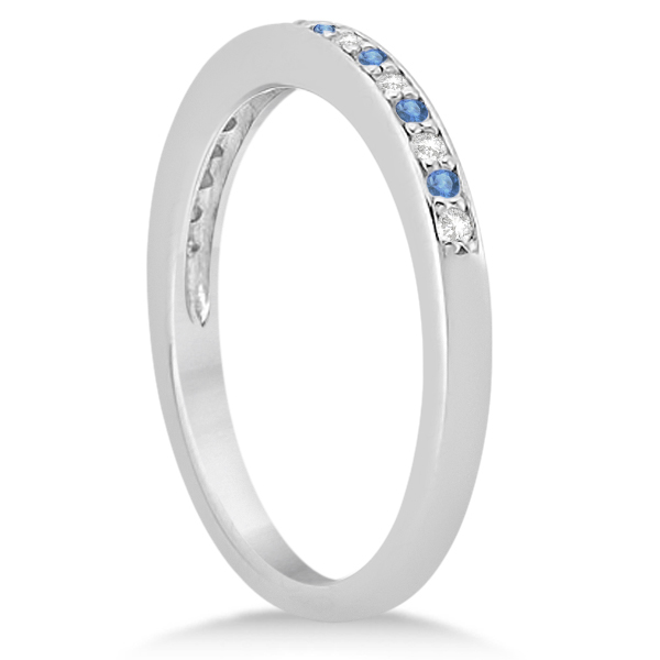 Blue Topaz & Diamond Wedding Band 14k White Gold 0.29ct