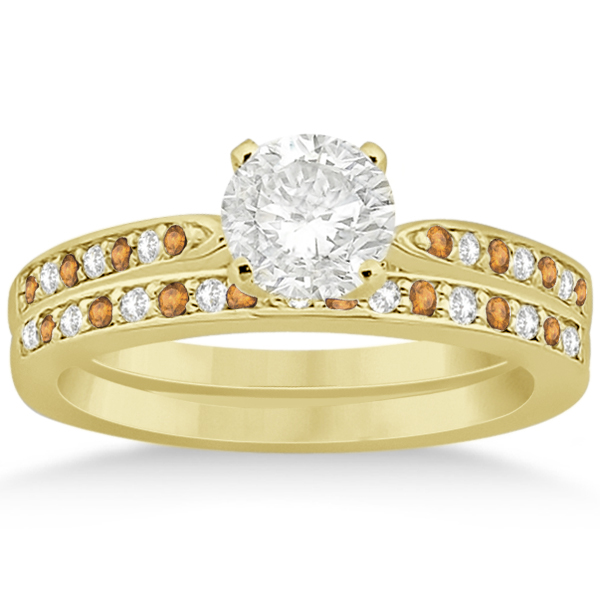 Citrine & Diamond Engagement Ring Set 14k Yellow Gold (0.55ct)