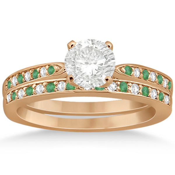Diamond and Emerald Engagement Ring Set 18k Rose Gold (0.47ct)