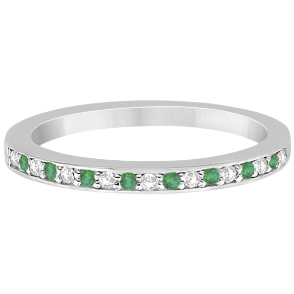 Semi-Eternity Emerald & Diamond Wedding Band 14k White Gold (0.25ct)