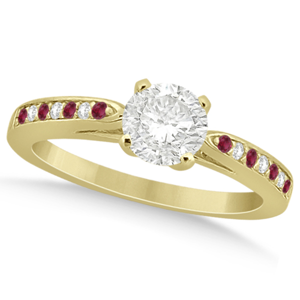 Cathedral Diamond & Ruby Engagement Ring 14k Yellow Gold 0.22ct U5356