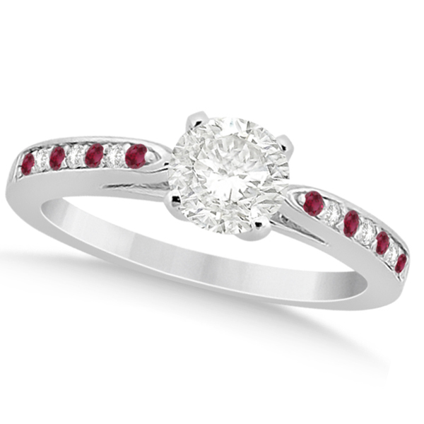 Cathedral Diamond & Ruby Engagement Ring 18k White Gold 0.22ct