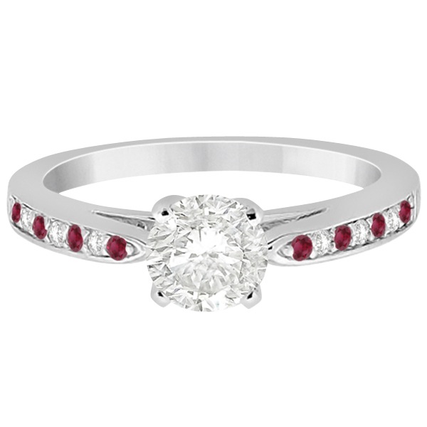 Cathedral Diamond & Ruby Engagement Ring 18k White Gold 0.22ct
