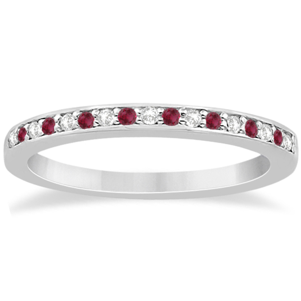Ruby & Diamond Engagement Ring Bridal Set 14k White Gold (0.47ct)