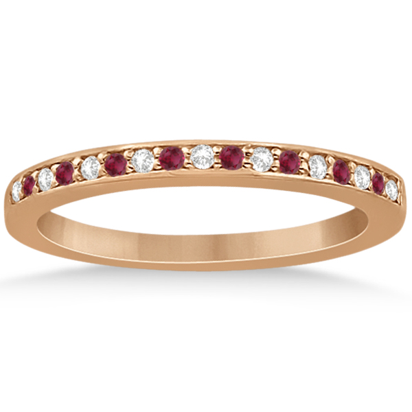 Ruby & Diamond Pave Side Stone Wedding Band 14k Rose Gold (0.25ct)